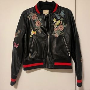 Silence + Noise Embroidered Pleather Bomber Jacket